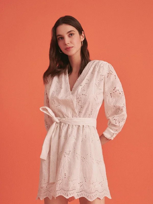 Your Exclusive Offer Awaits!Embroidered Wrap Mini Dress