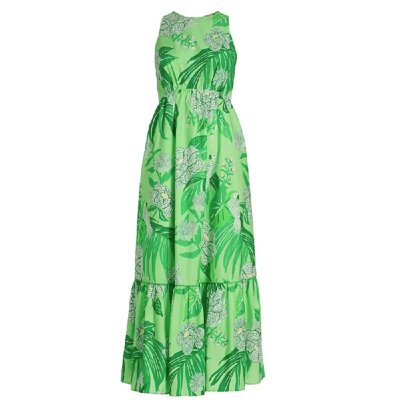 Crazy Discounts Inside!Farm Rio Women Dewdrop Floral Green Sleeveless Cotton Midi Dress