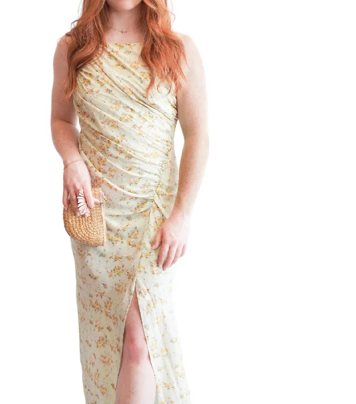Best Offers of the Month!Floral Halter Ruched Midi Dress In Beige