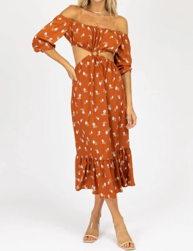 Your Shopping Wish, Our Discount Command!Floral O-Ring Midi Dress In Rust