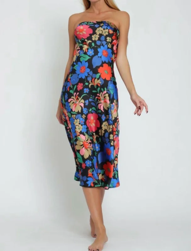 Your Shopping Spree Starts Here!Floral Strapless Midi Dress In Black Multi