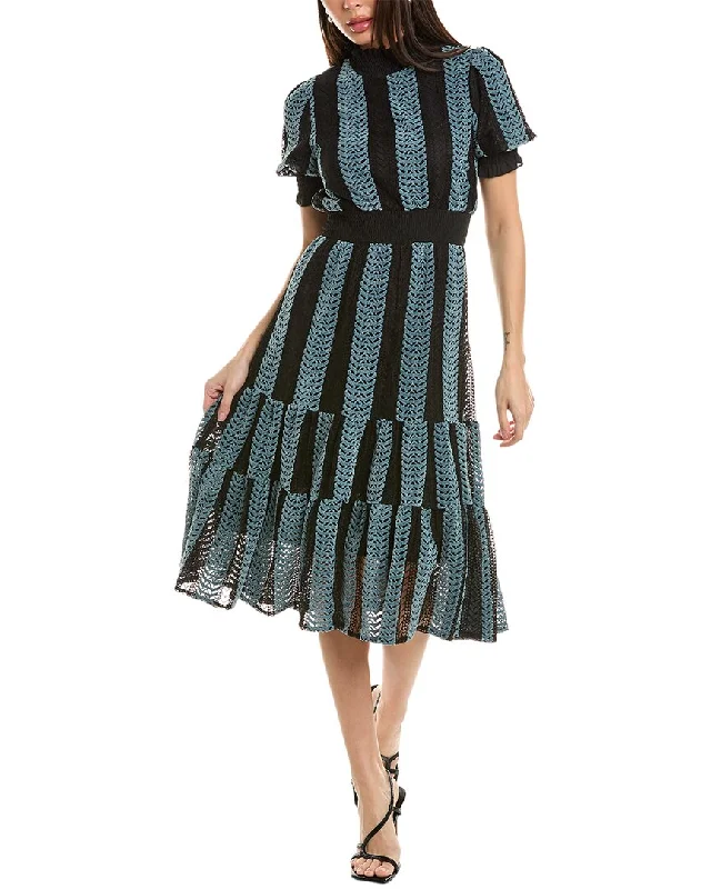 Special Offer – Act Fast!Gracia Turtleneck Smocked Stripe Midi Dress
