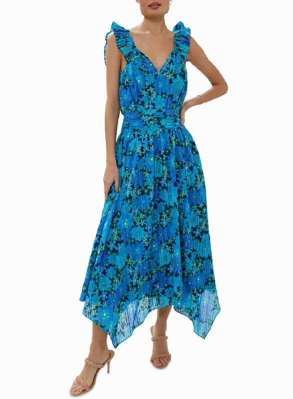 Buy One, Get One Free!Greta Midi Dress In Tropical Blue Retro Floral