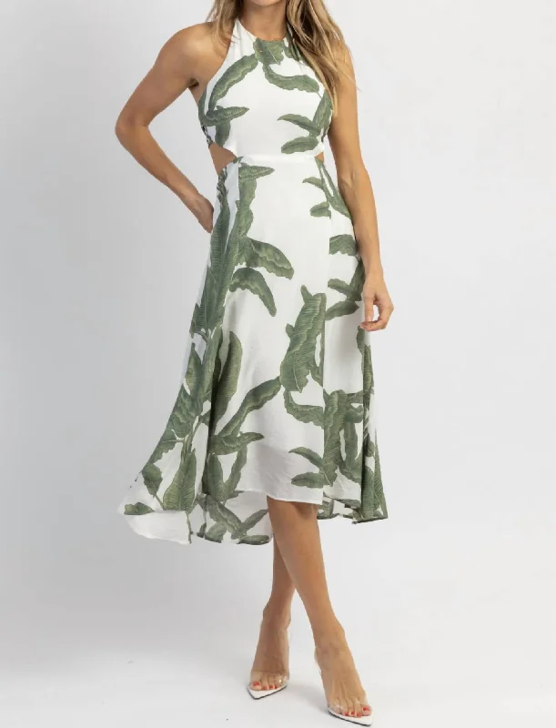 Score Big Savings Today!Halterneck Midi Dress In Lost Palms Green