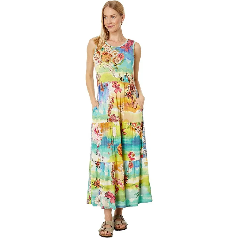 The Best Sale of the Year!Johnny Was Women Tie-Dye Sleeveless Tiered Bamboo Midi Dress Multi