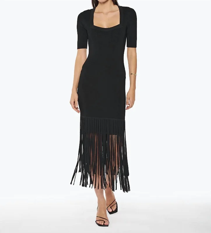 Mega Sale Happening Now!Josephina Fringe Midi Dress In Black