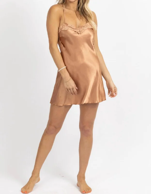 Hurry! While Supplies Last!Lace Satin Open Back Mini Dress In Copper