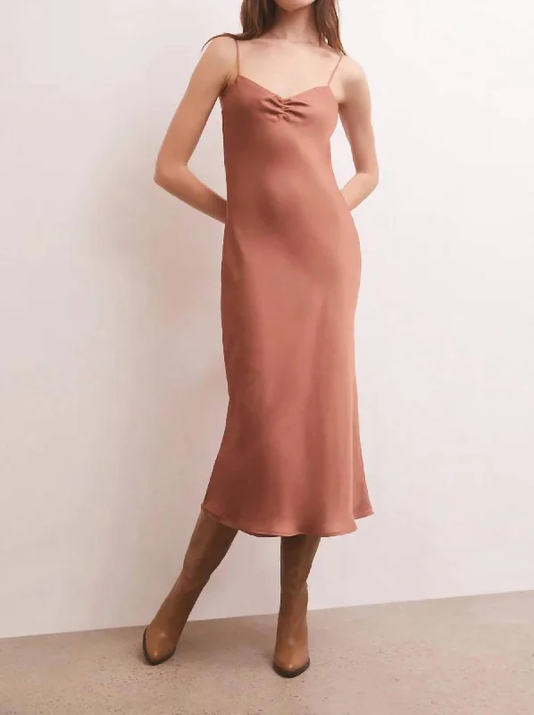 Your Favorite Items on Sale Now!Lark Lux Sheen Slip Midi Dress In Penny