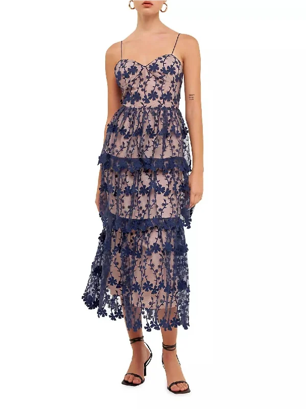 Savings You Can’t Ignore!Layered Midi Dress In Navy / Blue