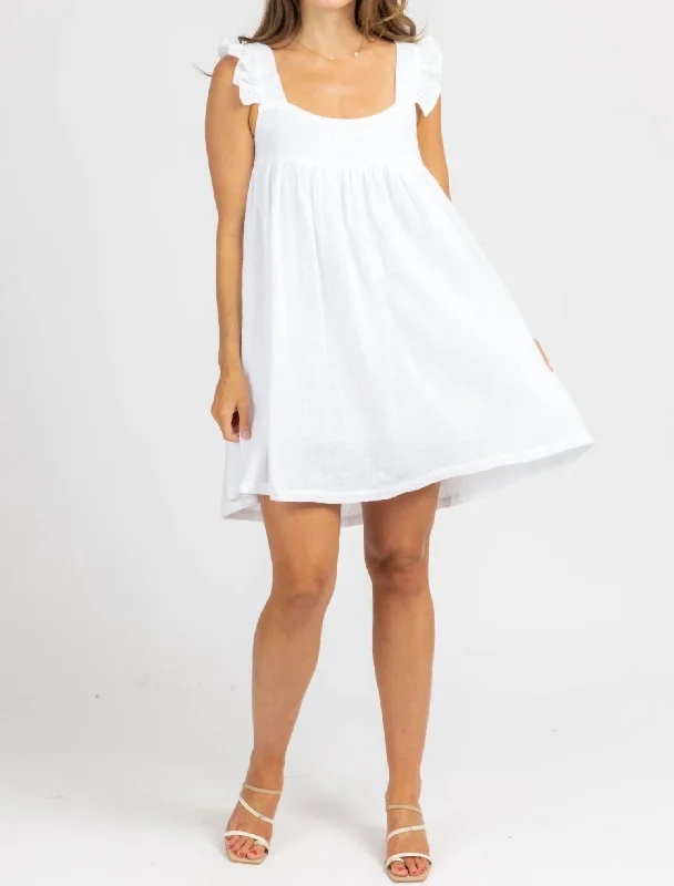 Today Only – Don’t Miss It!Linen Ruffle Strap Mini Dress In Optic White