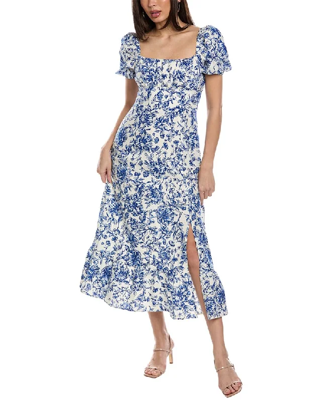 Find Your Perfect Deal Today!London Times Puff Sleeve Linen-Blend Midi Dress