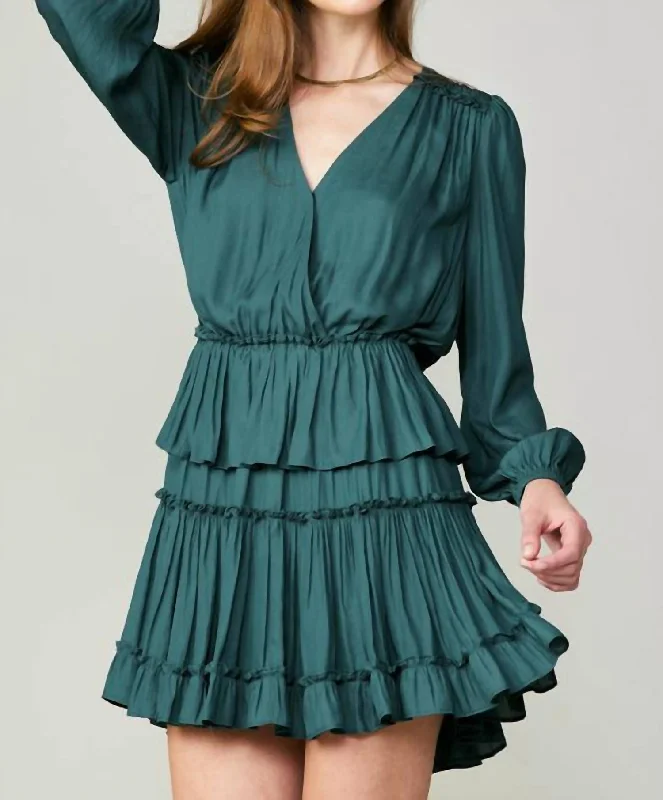 Savings You Can’t Ignore!Long Sleeve Tiered Mini Dress In Dark Teal