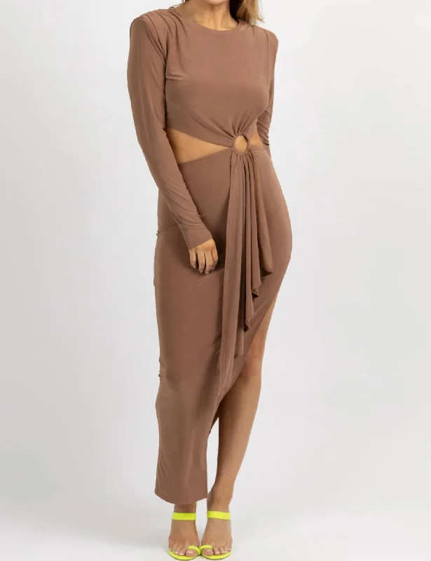 Flash Deals – Act Quickly!Longsleeve Circlet Cutout Midi Dress In Khaki