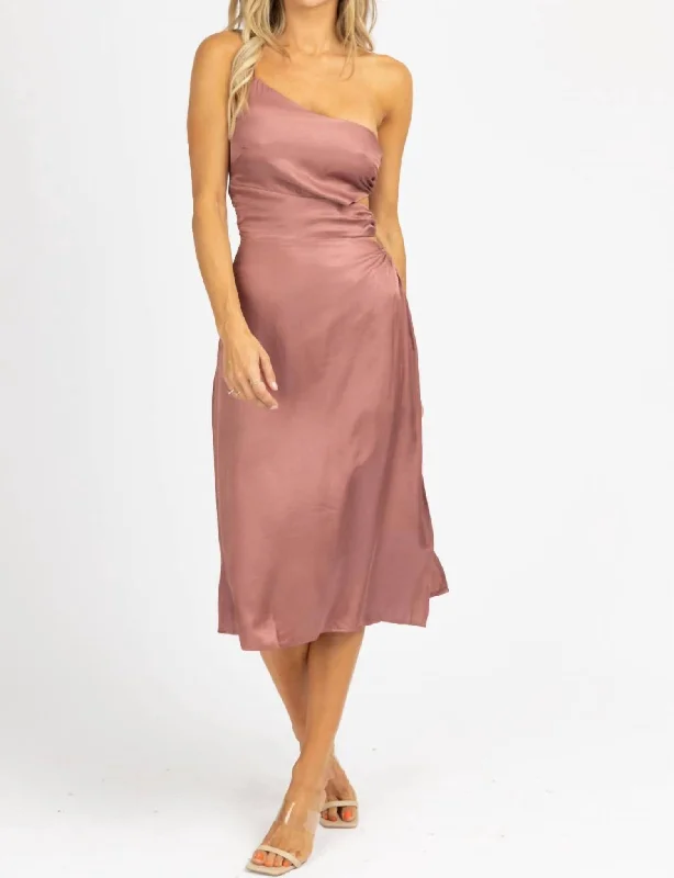 Hot Deals You Can’t Resist!O-Ring Satin One Shoulder Midi Dress In Mauve