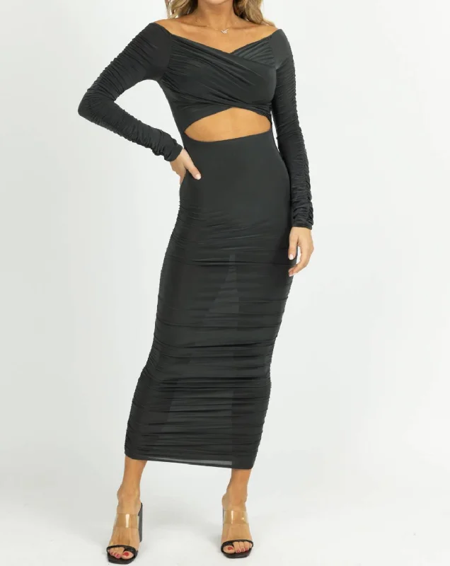 Huge Price Cuts Await!Off-Shoulder Shirred Slinky Midi Dress In Hunter
