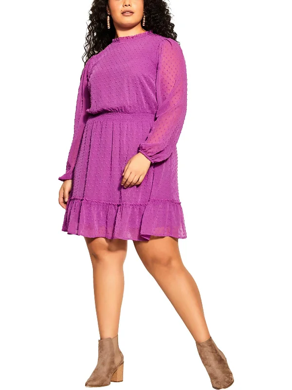 Best Deals Just for You!Plus Dobby Womens Smocked Knee-Length Mini Dress