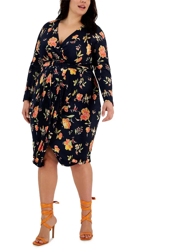 Shop Smart, Save Big!Plus Sylvia Womens Metallic Faux Wrap Midi Dress