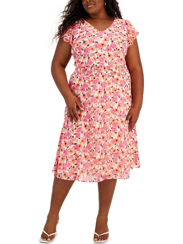 Steals and Deals Await!Plus Womens Chiffon Mid-Calf Midi Dress