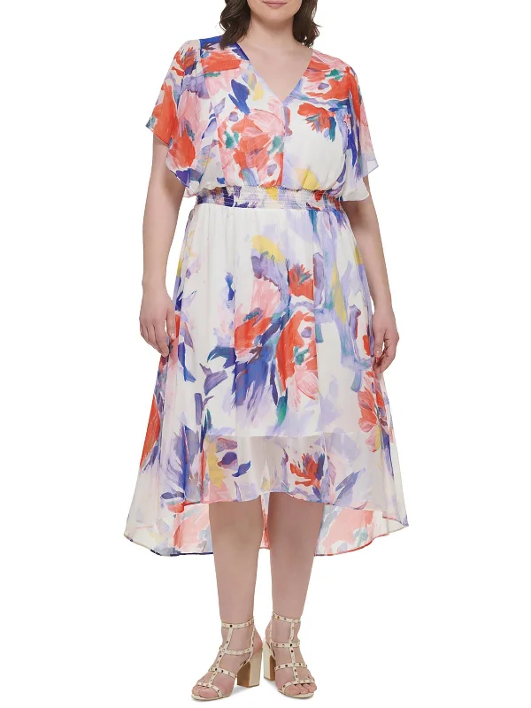 Buy One, Get One Free!Plus Womens Chiffon Mid-Calf Midi Dress