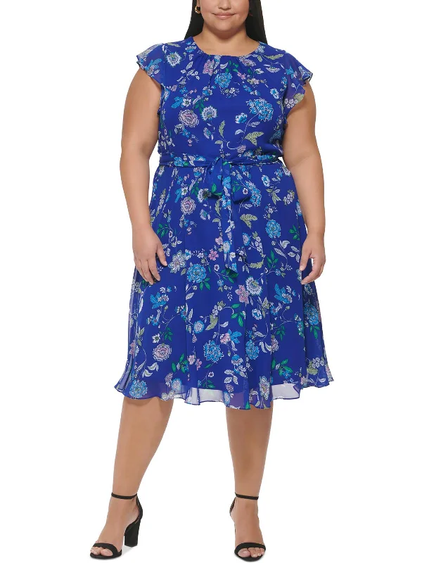 Save Money, Shop Happy!Plus Womens Floral Flutter Sleeve Midi Dress