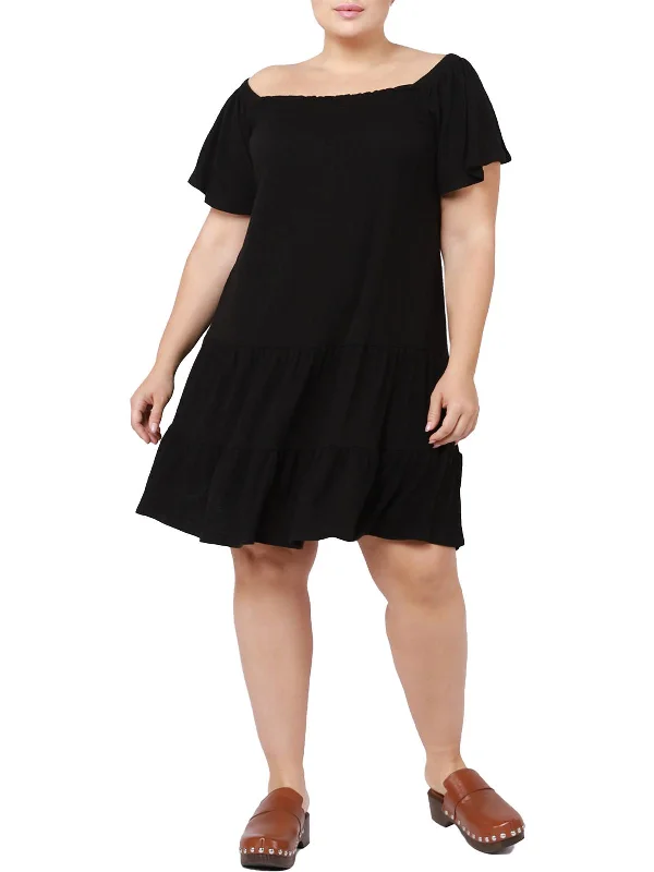 Your Shopping Spree Starts Here!Plus Womens Flutter Sleeve Above Knee Mini Dress