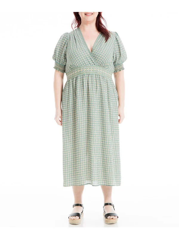 Save More When You Shop More!Plus Womens Printed Surplice Midi Dress