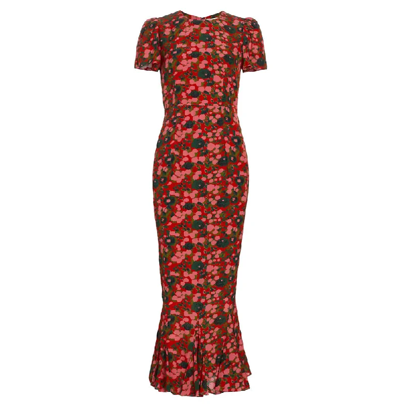 Buy One, Get One Free!Rhode Womens LULANI Flora Splash Pink Short Sleeves Round Neck Midi Dress