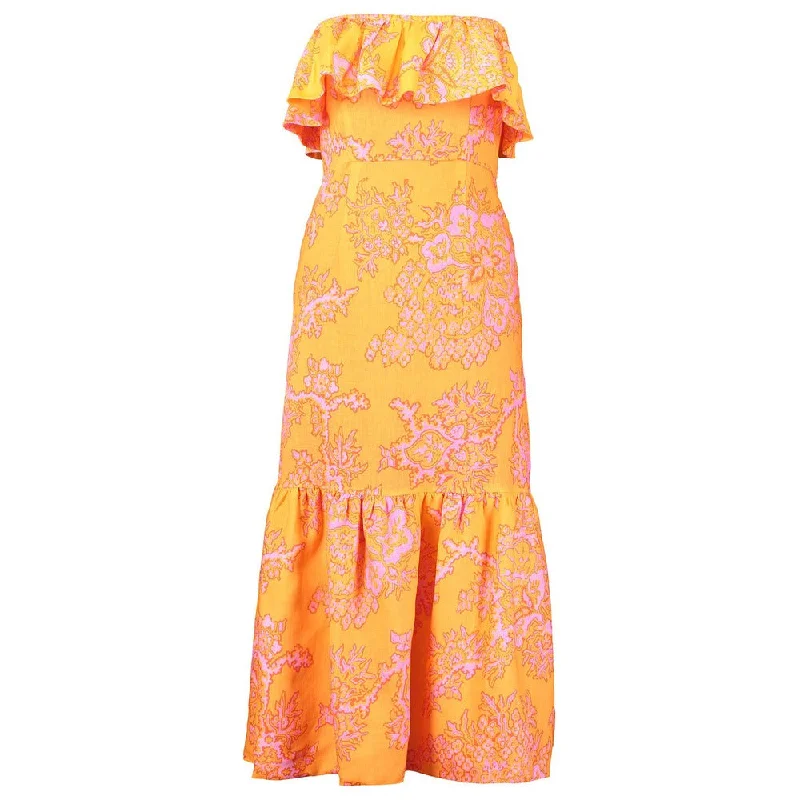 Get It Before It’s Gone!Rhode Women's Thea Coral Reef Grande Ruffle Trim Halter Midi Dress