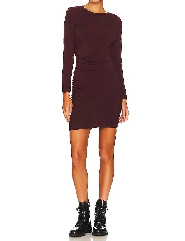 Best Offers of the Month!Ruched Long Sleeve Mini Dress In Mahogany