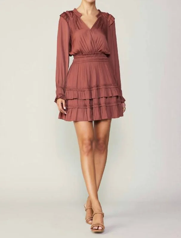 Massive Price Cuts!Ruffled V-Neck Mini Dress In Rust