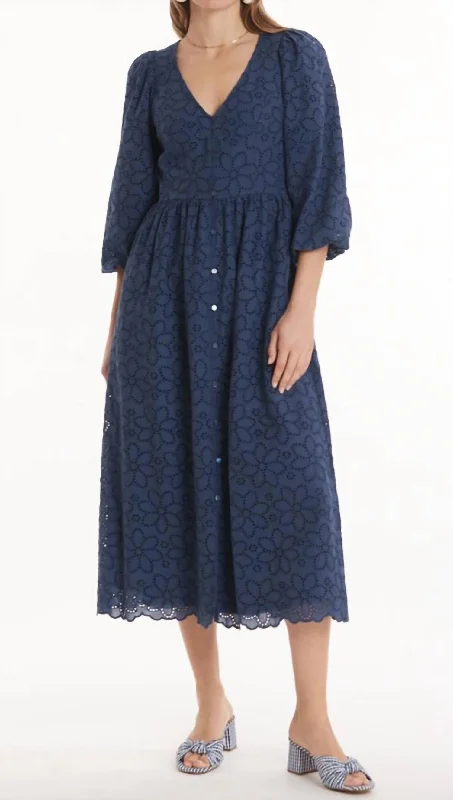 Get More for Less!Sabrina Eyelet Midi Dress In Navy