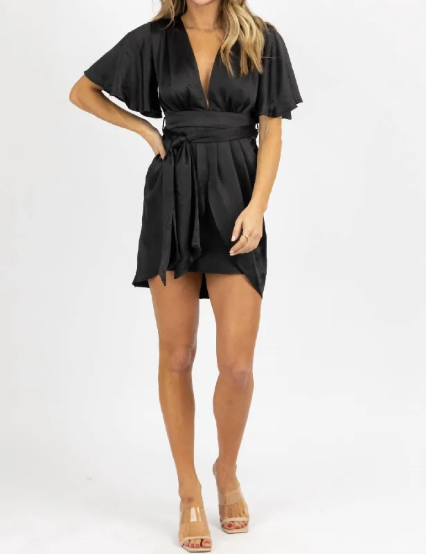 New Discounts Just Dropped!Satin Dolman Sleeve Mini Dress In Black