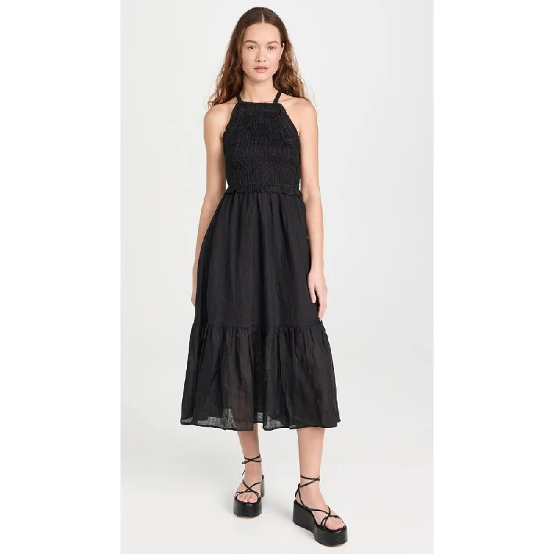 Find the Best Deals Here!Sea Women's Cole Smocked Ramie Midi Dress, Black