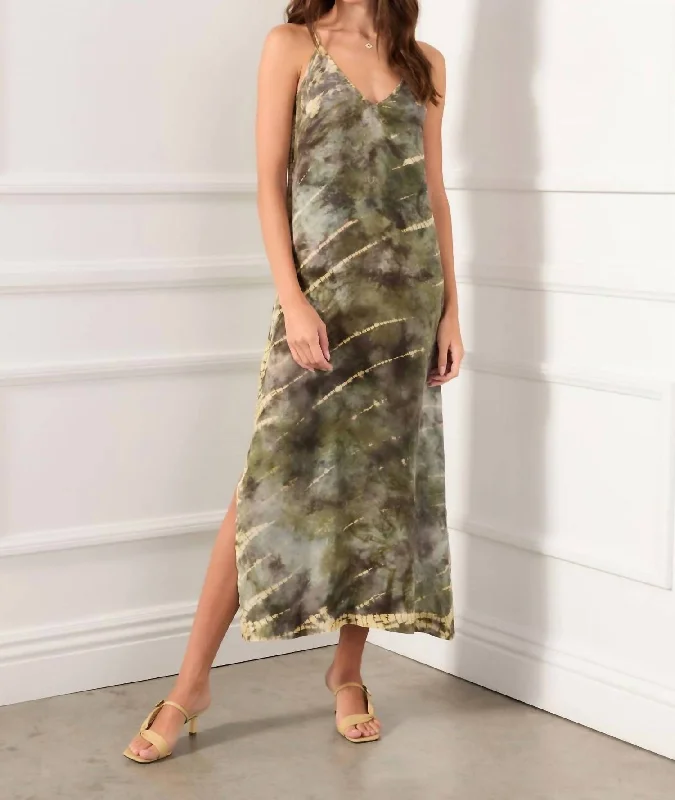 Your Wallet Will Thank You!Side Slit Midi Dress In Olive/cream Camo