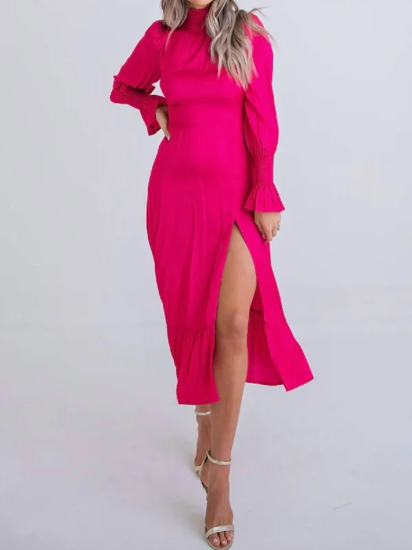 Don’t Wait – Deals Won’t Last!Smock Neck Midi Dress In Magenta
