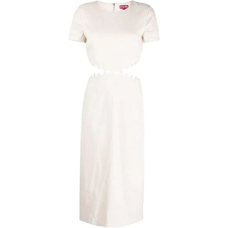 Save More When You Shop More!Staud Women's Beige Linen Cut Out Midi Dress