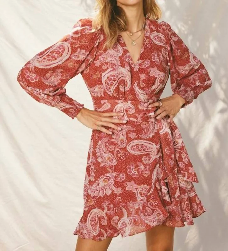 Special Discounts Inside!The Adobe Paisley Print Wrap Mini Dress In Rose