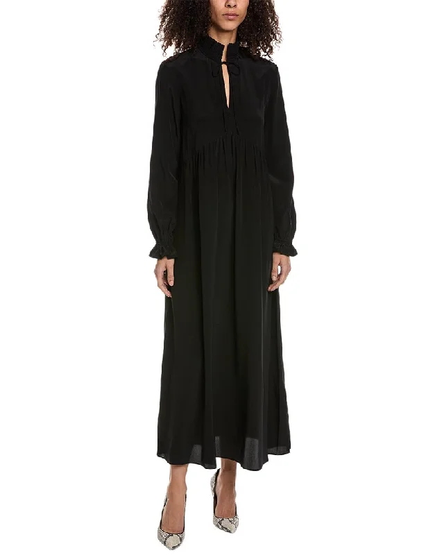 Sale Alert – Get Ready to Shop!The Kooples Smocked Collar Silk Midi Dress