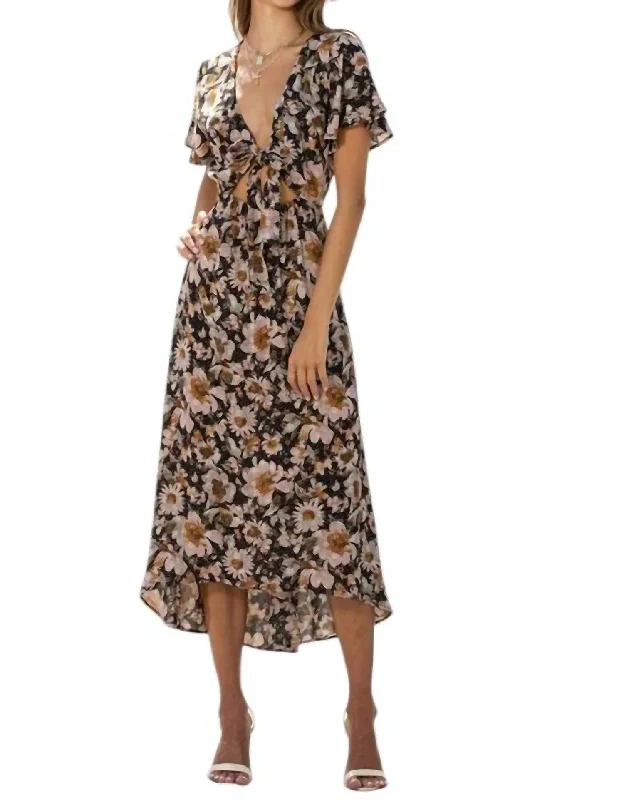 Score Huge Discounts Today!The Sweet To Me Print Tie Front Midi Dress In Black Floral