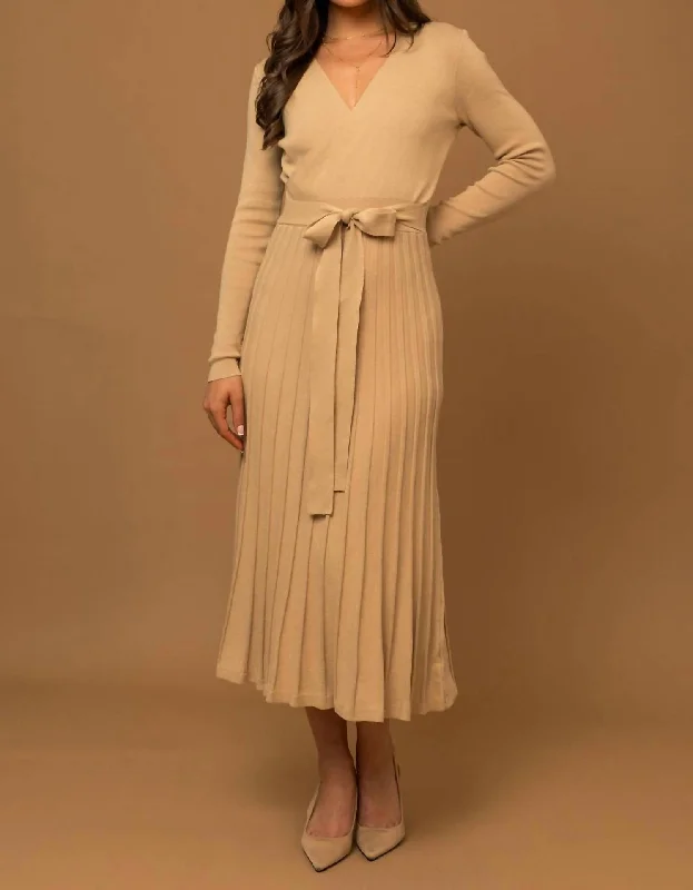 Exclusive Savings This Week!V-Neck Sweater Midi Dress In Camel