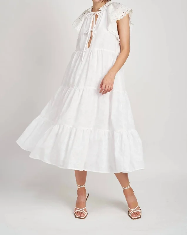 Your Chance to Save is Now!Voile Cotton Midi Dress In White