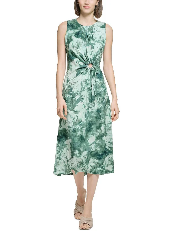 Massive Price Cuts!Womens Cut-Out Tie-Dye Midi Dress