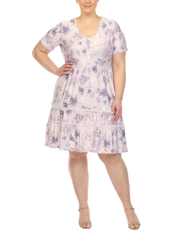 Crazy Discounts Inside!Womens Floral Print Knee-Length Mini Dress