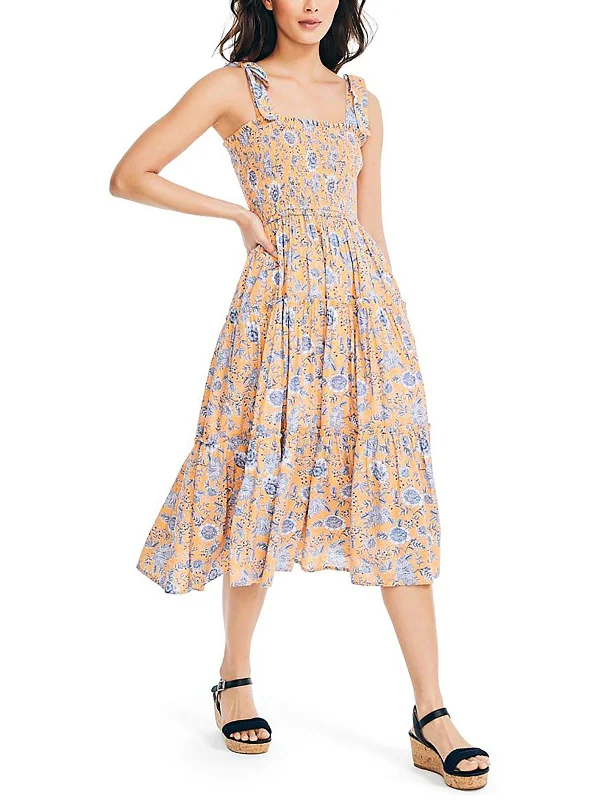 Seasonal Sale – Shop Now!Womens Floral Smocked Midi Dress
