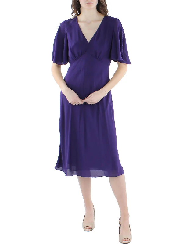 Mega Sale Happening Now!Womens Flutter Seeve A-Line Midi Dress
