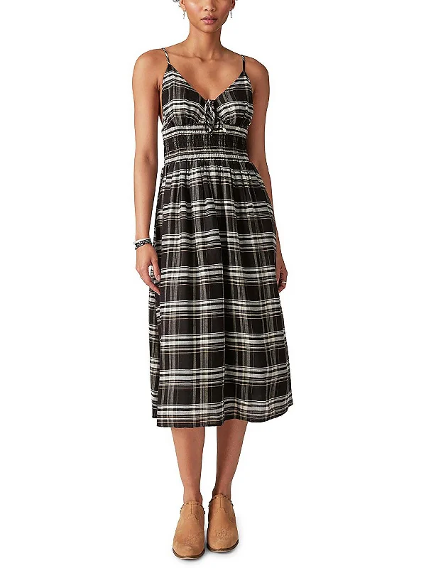 Special Discounts Inside!Womens Plaid Smocked Midi Dress