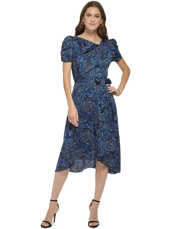 Save Money, Shop Happy!Womens Printed Puff Sleeve Midi Dress