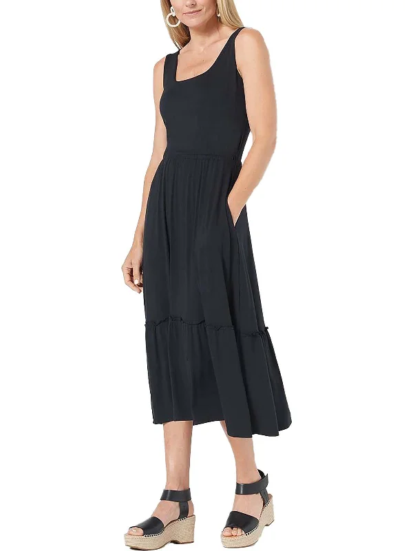 Huge Savings – Act Now!Womens Sleeveless Shirred Hem Midi Dress