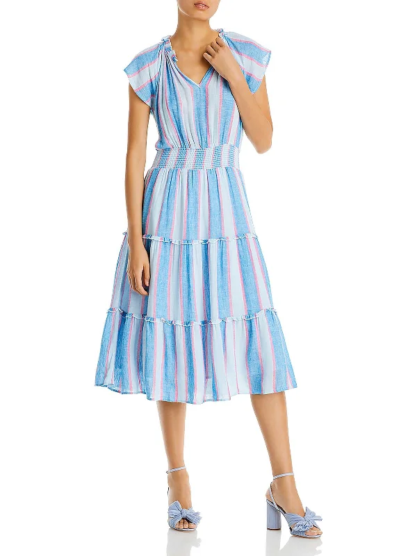 Best Price of the Season!Womens Smocked Waist Mid-Calf Midi Dress