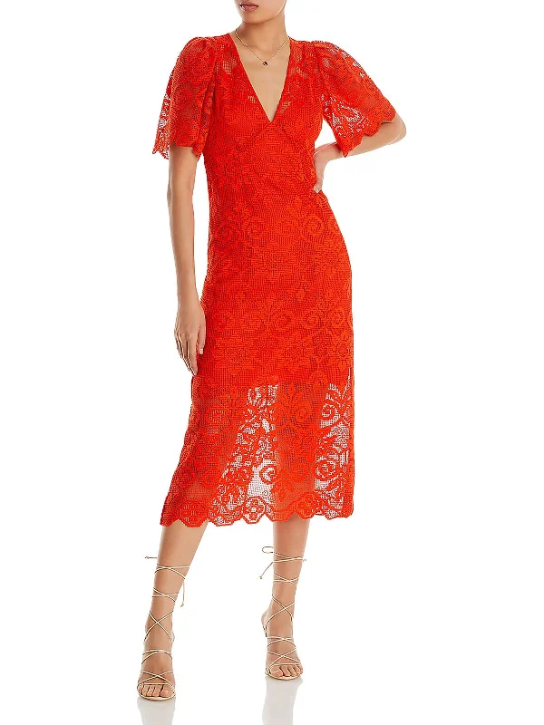 Unbeatable Prices!Womens Tea-Length Burnout Midi Dress